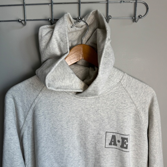 American Eagle AE Men's Long Sleeve Pullover Hoodie Cream Medium Spell-Out Arm - Picture 4 of 15